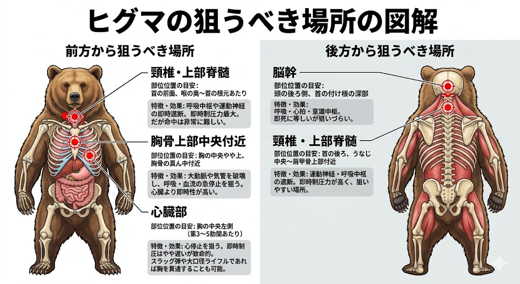 クマの急所：どこを狙うべきか？